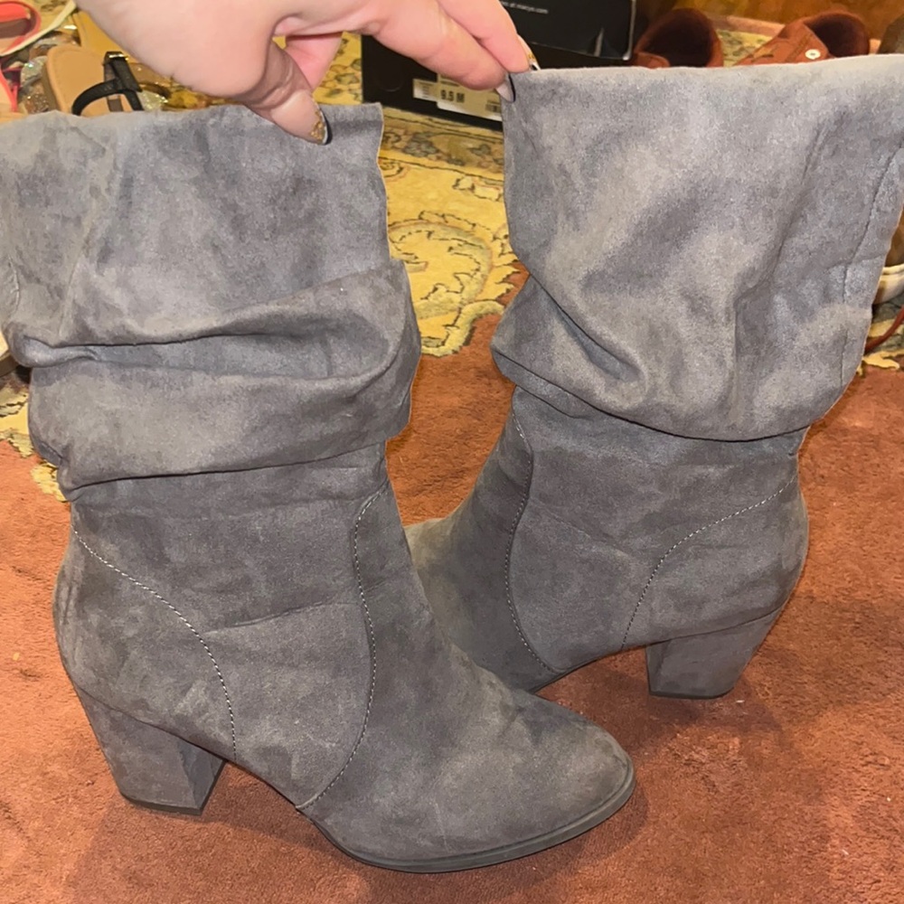 New York & Company gray suede block heel boots